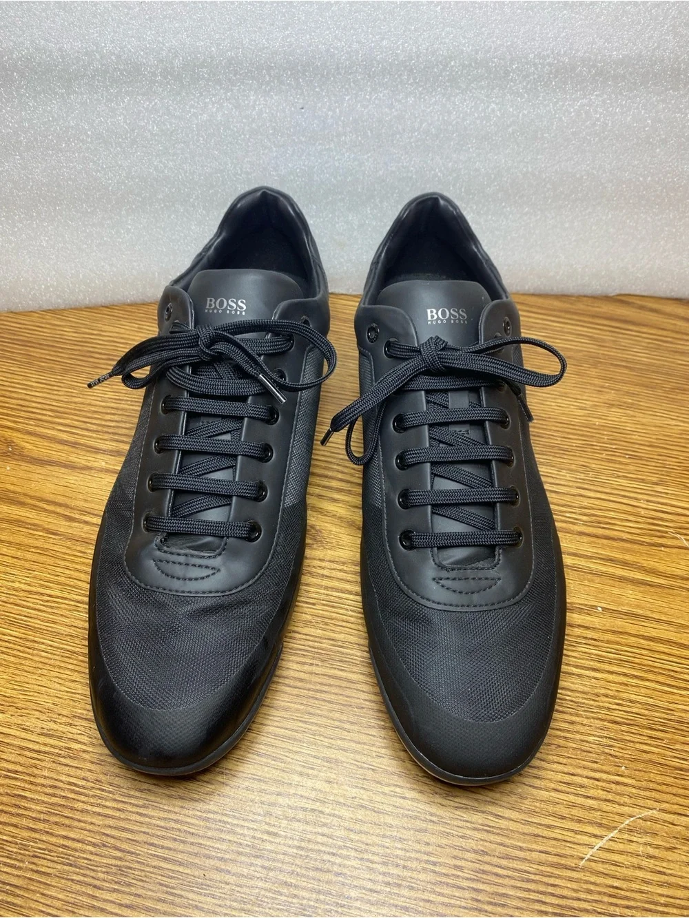 HUGO BOSS Saturn Low Trainers Sneakers Shoes Men's US 13 Black White Mesh Suede